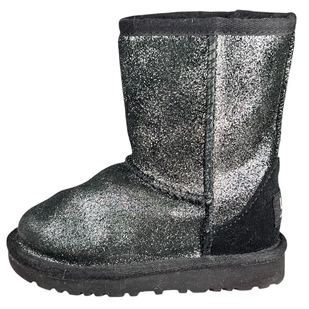 UGG Kids Classic Metallic Black Glitter Winter Snow Boot Size US 6